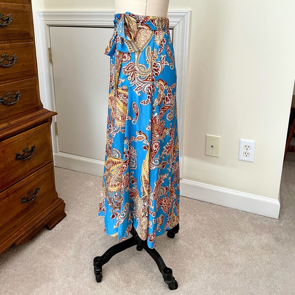 Zara Silky Paisley Wrap Skirt - Blue and Yellow - Picture 2 of 3